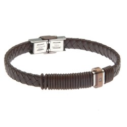 bracciale uomo in pelle marrone con zircone