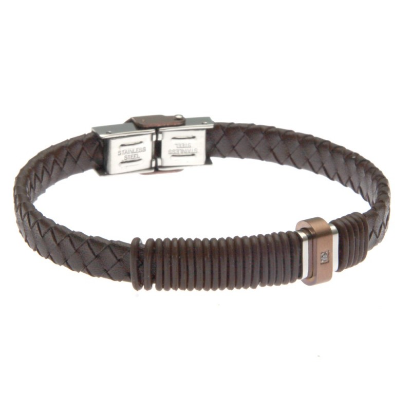 bracciale uomo in pelle marrone con zircone