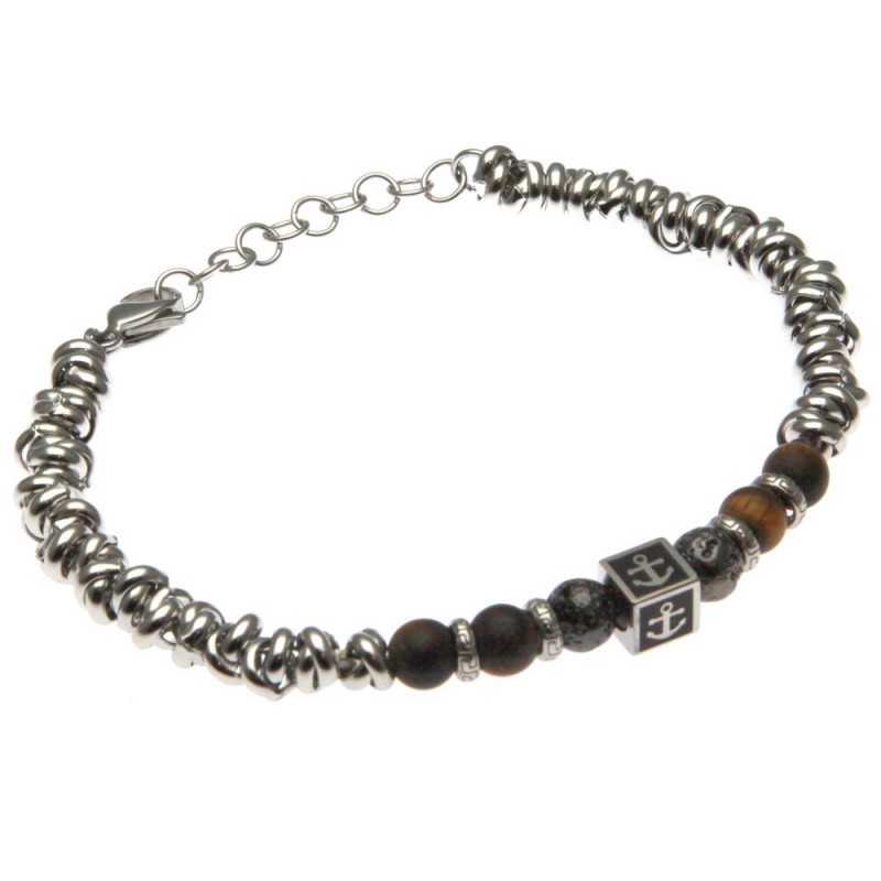 bracciale uomo ancora in acciaio e pietre