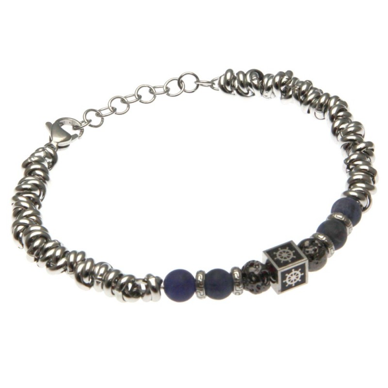 bracciale uomo timone in acciaio e pietre