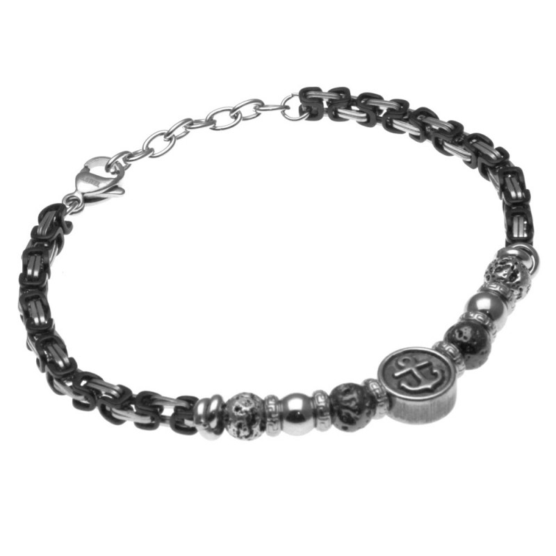 bracciale uomo ancora in acciaio e pietre