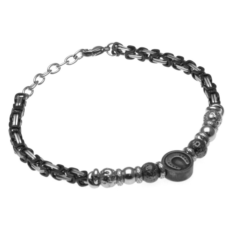 bracciale uomo ferro di cavallo in acciaio e pietre