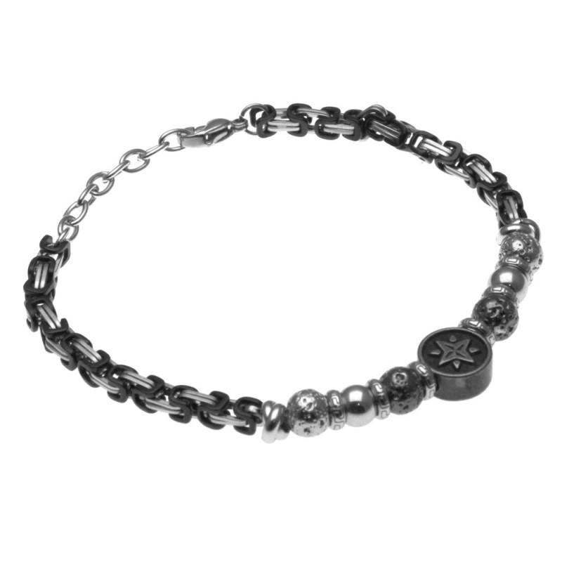 bracciale uomo rosa dei venti in acciaio e pietre