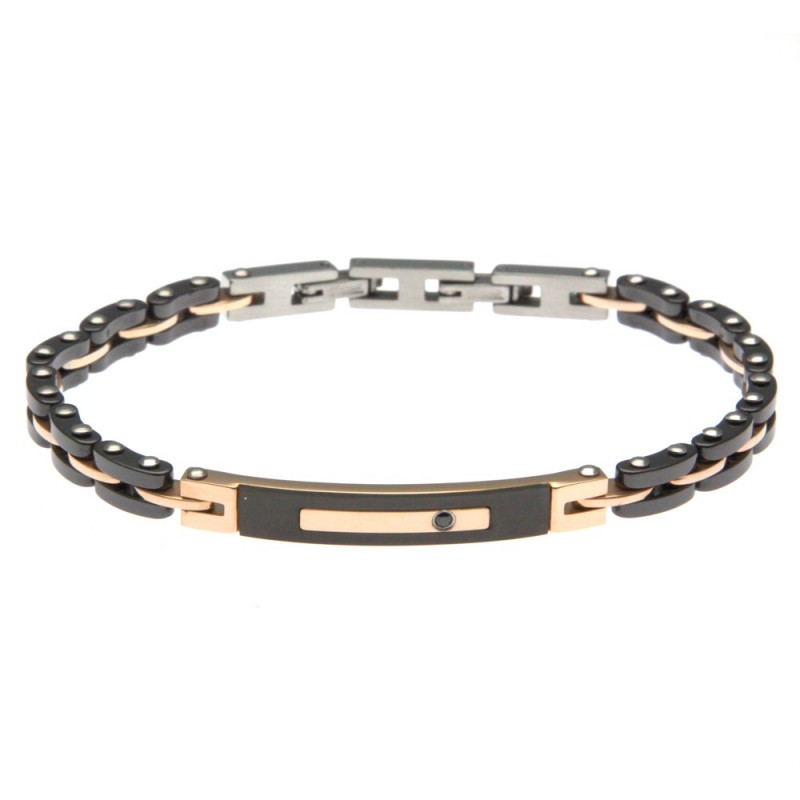 bracciale uomo con piastrina in acciaio e ceramica