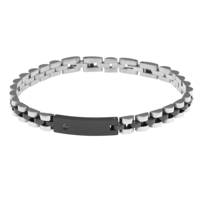 bracciale uomo con piastrina in acciaio e ceramica
