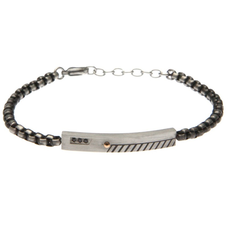 bracciale uomo con piastra in acciaio invecchiato