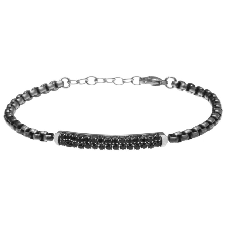bracciale uomo con piastra in acciaio invecchiato