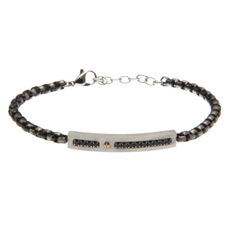 bracciale uomo con piastra in acciaio invecchiato