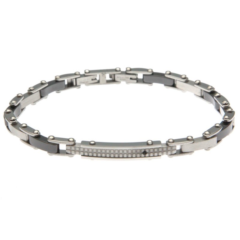 bracciale uomo con piastra in acciaio e ceramica
