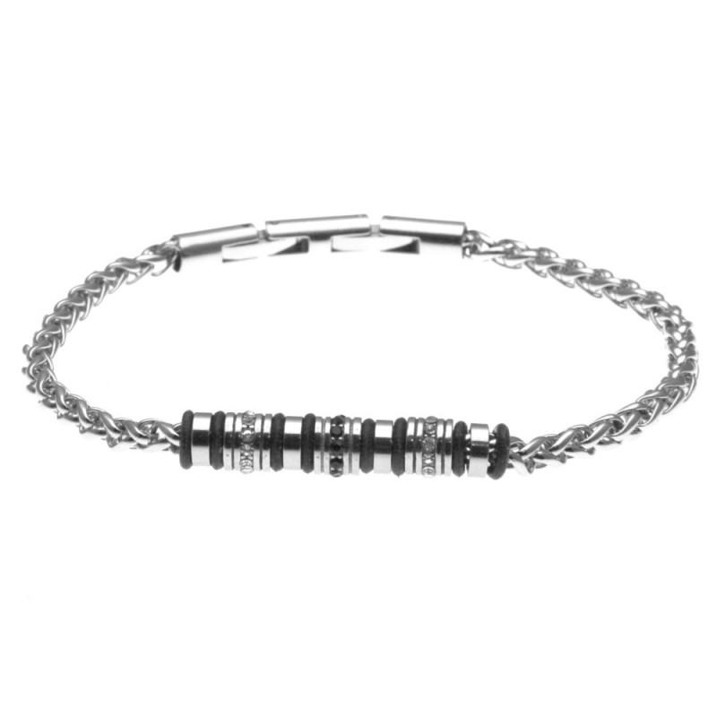 bracciale uomo in acciaio e rotelline con strass