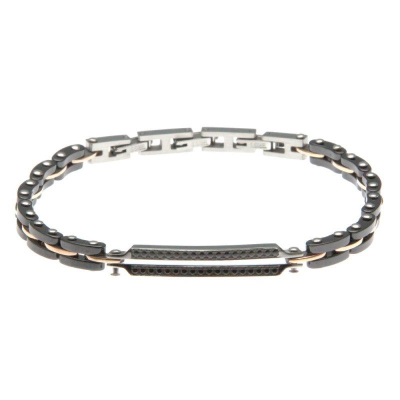 bracciale uomo con piastra in ceramica e acciaio