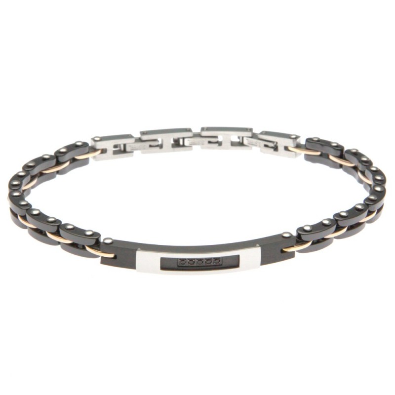 bracciale uomo con piastra in ceramica e acciaio