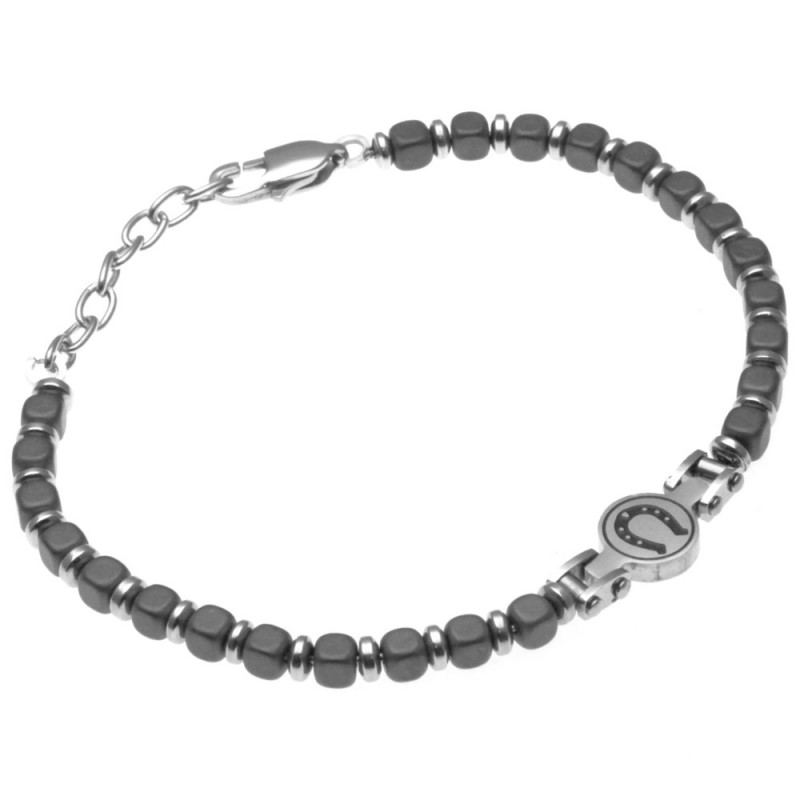 bracciale uomo ferro di cavallo in acciaio e pietre
