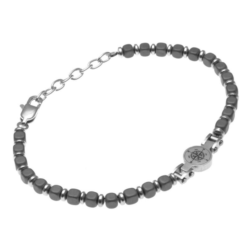 bracciale uomo rosa dei venti in acciaio e pietre