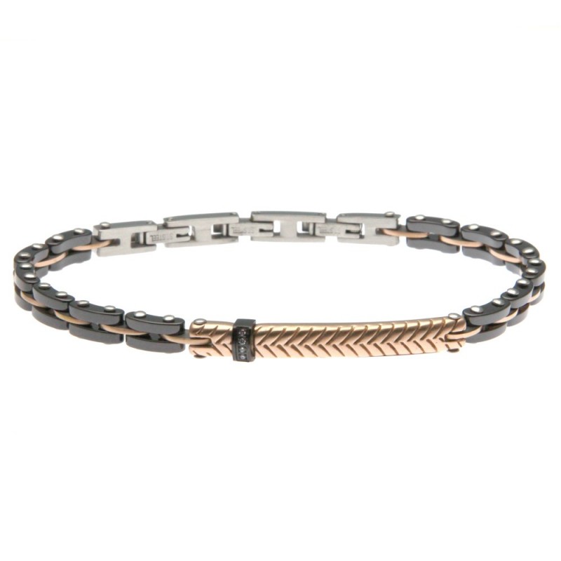 bracciale uomo con piastra in ceramica e acciaio