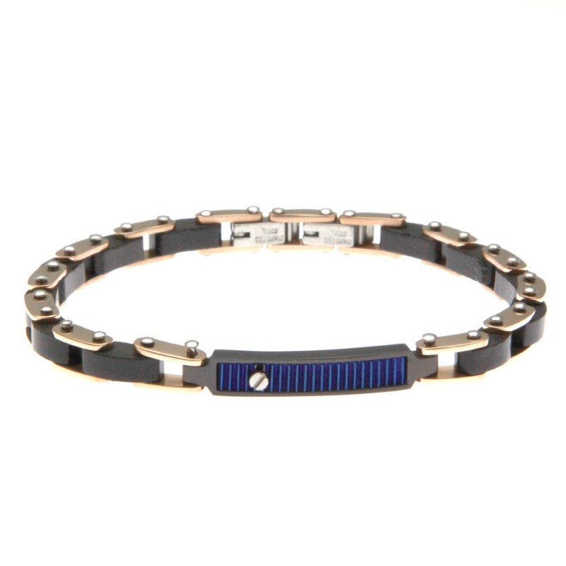 bracciale uomo con piastra in acciaio e legno