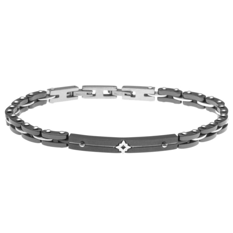 bracciale con rosa dei venti uomo in acciaio e ceramica