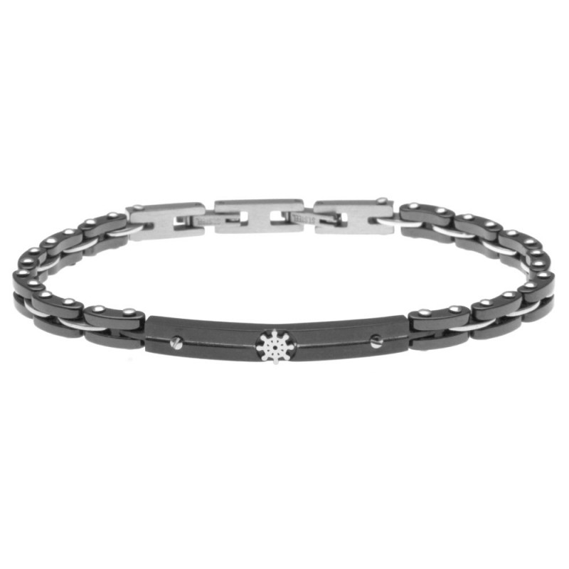 bracciale con timone uomo in acciaio e ceramica