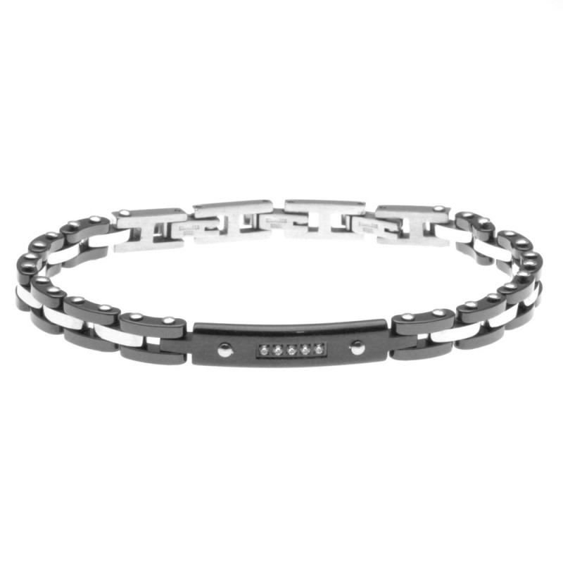 bracciale con piastra uomo in acciaio e ceramica
