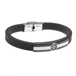 bracciale uomo con rosa dei venti in acciaio e caucciù