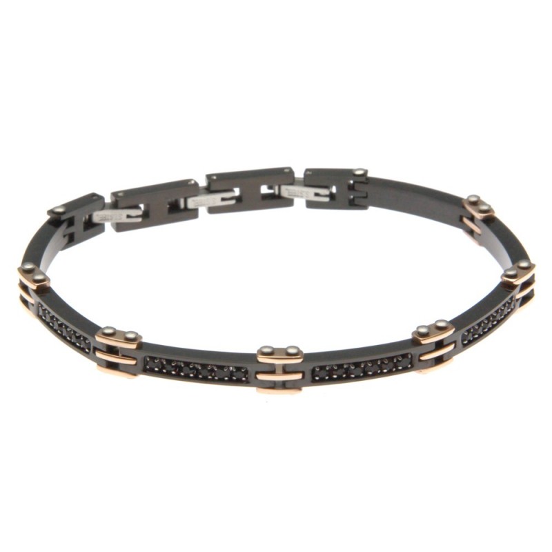 bracciale uomo in acciaio e strass neri