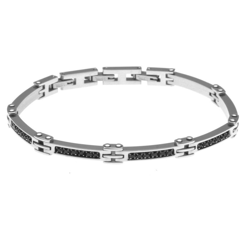 bracciale uomo in acciaio e strass neri