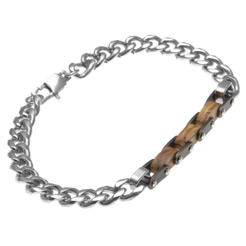 bracciale uomo grumetta acciaio e legno