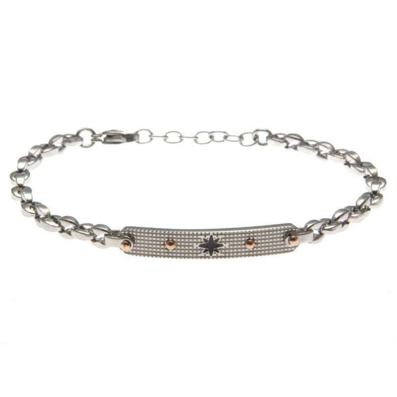 bracciale uomo con rosa dei venti maglia marinara in acciaio