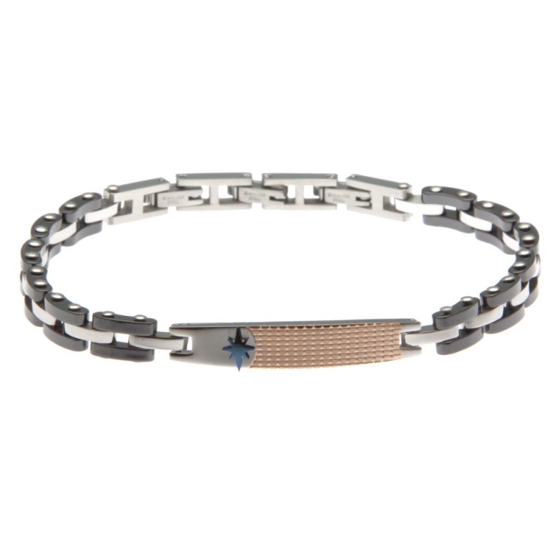 bracciale con rosa dei venti uomo in acciaio e ceramica