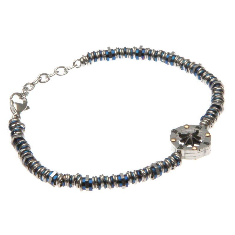 bracciale con rosa dei venti uomo catena ad anellini in acciaio