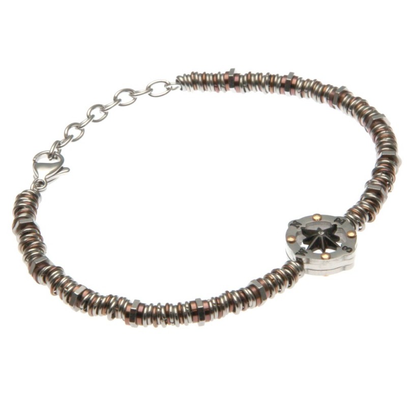 bracciale con rosa dei venti uomo catena ad anellini in acciaio