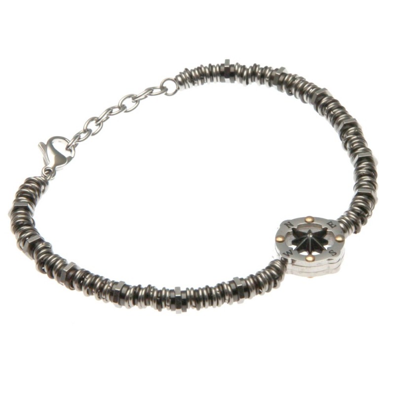 bracciale con rosa dei venti uomo catena ad anellini in acciaio