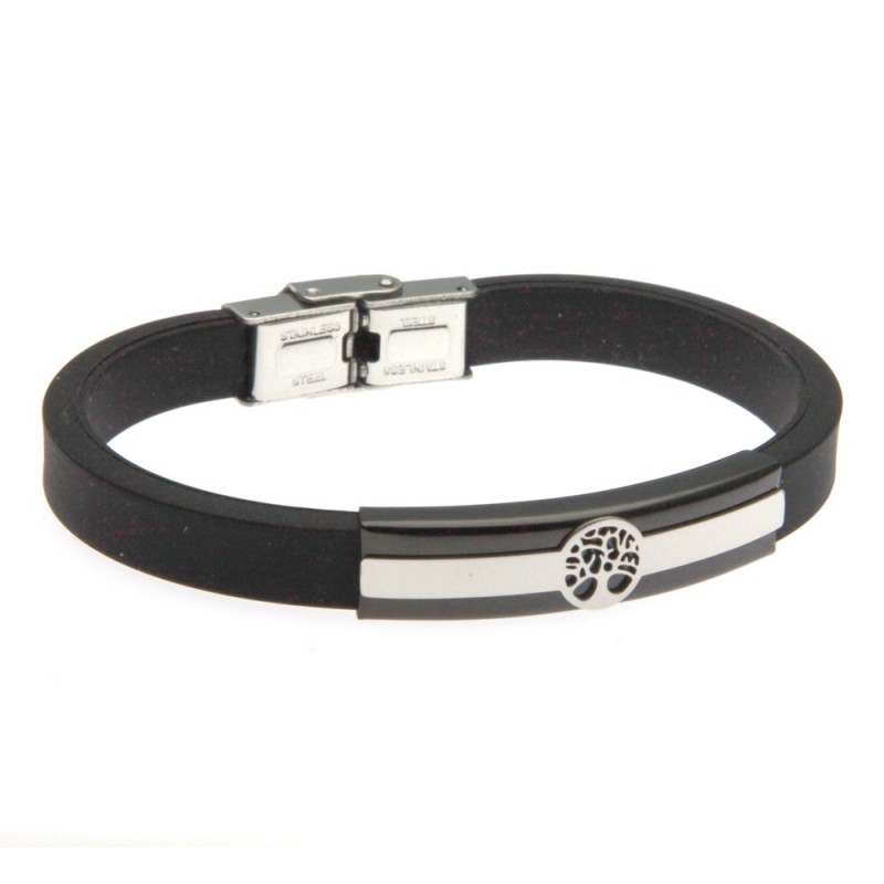 bracciale uomo con albero della vita in acciaio e caucciù