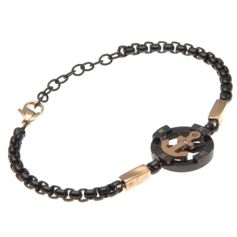 bracciale con rosa dei venti uomo in acciaio