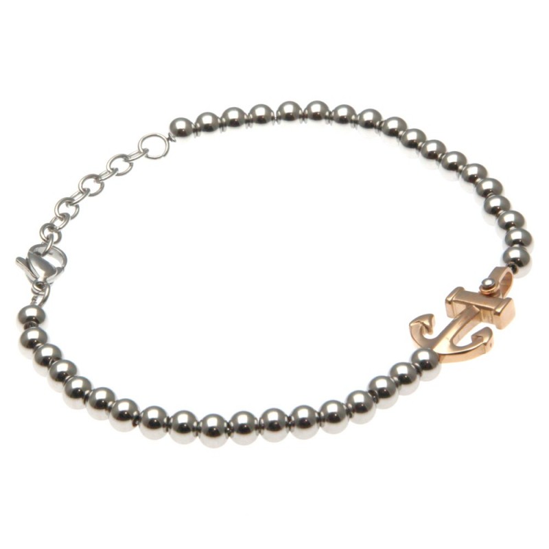 bracciale ancora uomo catena a palline in acciaio