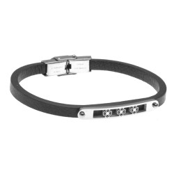 bracciale uomo in pelle piastra con quadrifogli