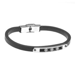 bracciale uomo con piastra in acciaio con timoni e pelle