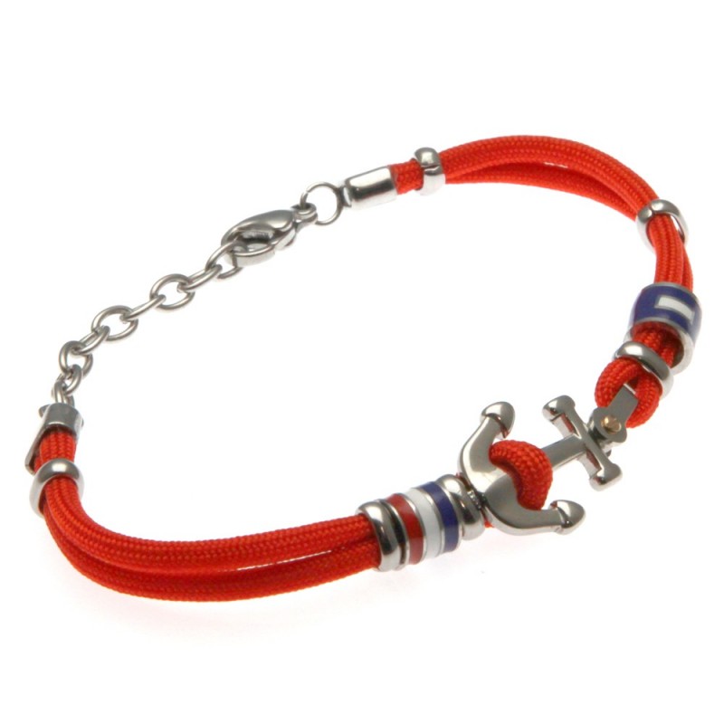 bracciale ancora uomo cordoncino colorato e acciaio