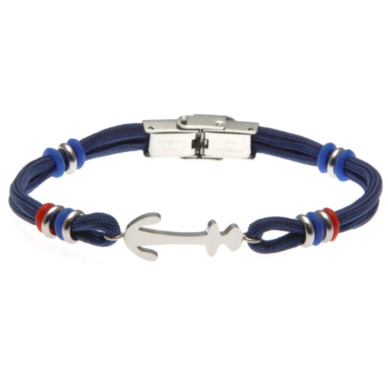 bracciale ancora uomo cordoncino colorato e acciaio
