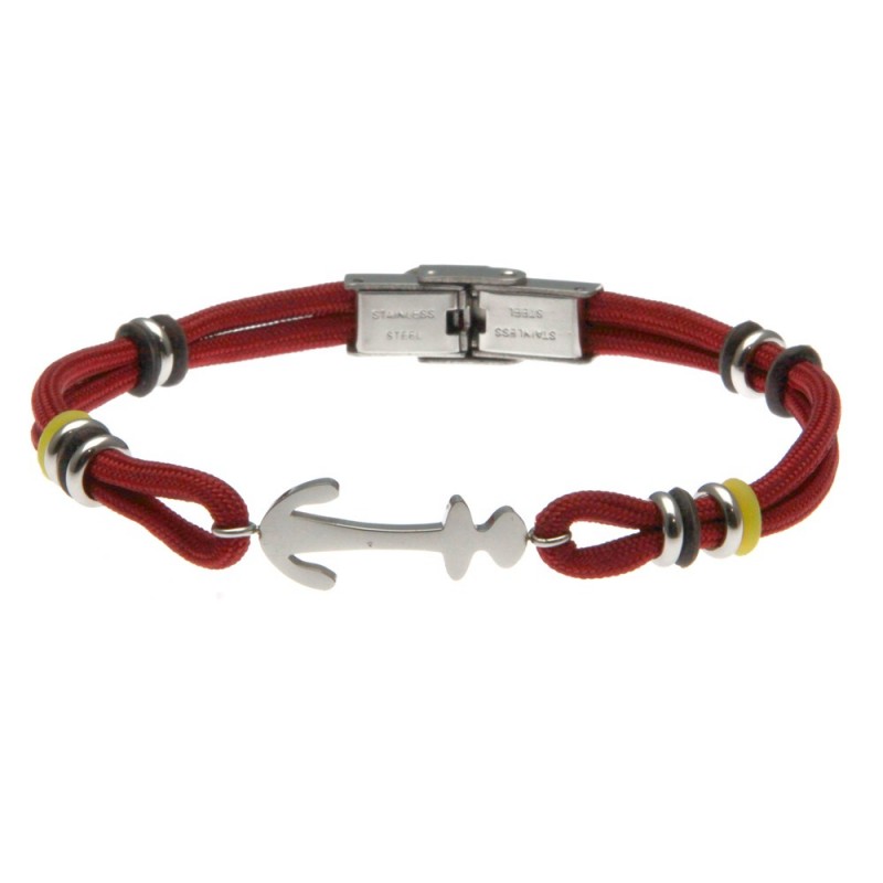 bracciale ancora uomo cordoncino colorato e acciaio