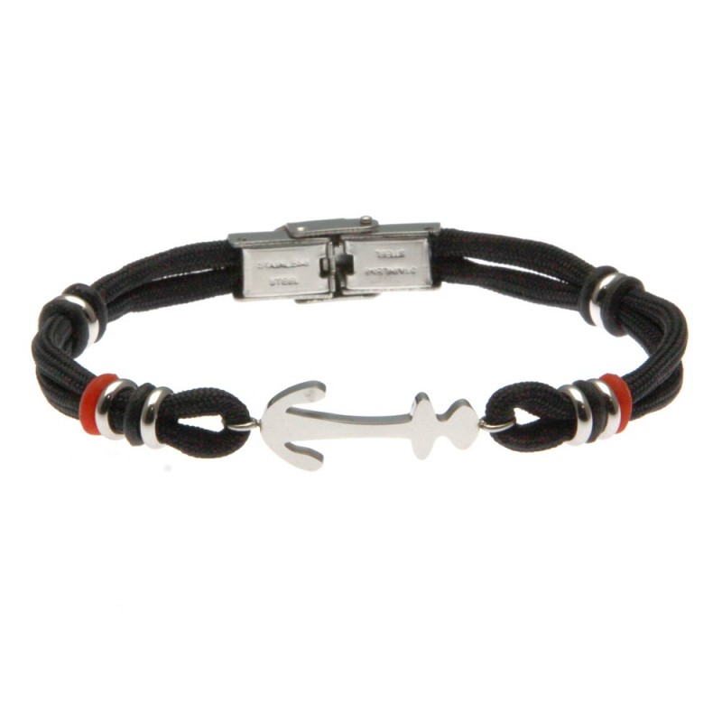 bracciale ancora uomo cordoncino colorato e acciaio