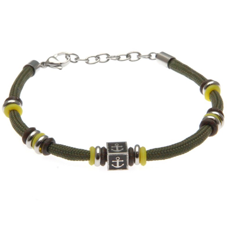 bracciale ancora uomo cordoncino colorato e acciaio