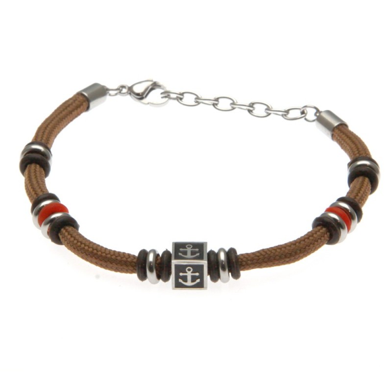 bracciale ancora uomo cordoncino colorato e acciaio