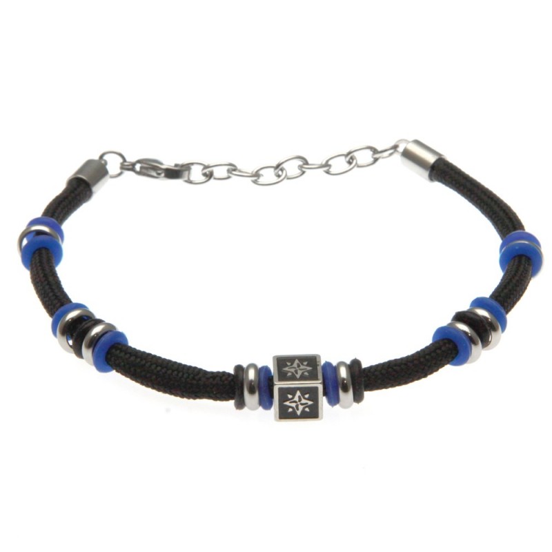 bracciale rosa dei venti uomo cordoncino colorato e acciaio