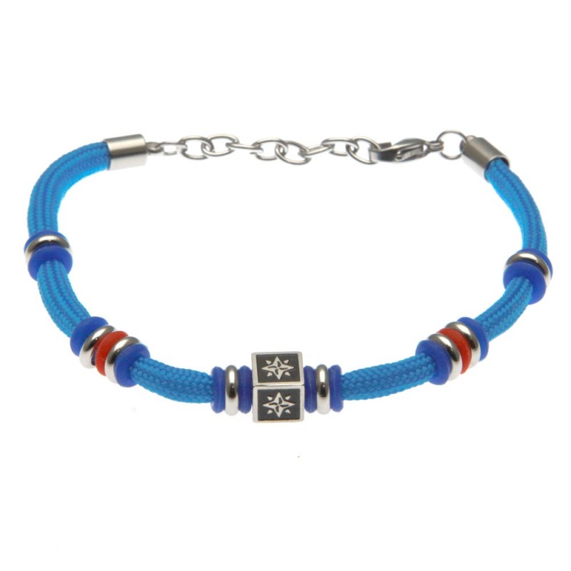 bracciale rosa dei venti uomo cordoncino colorato e acciaio