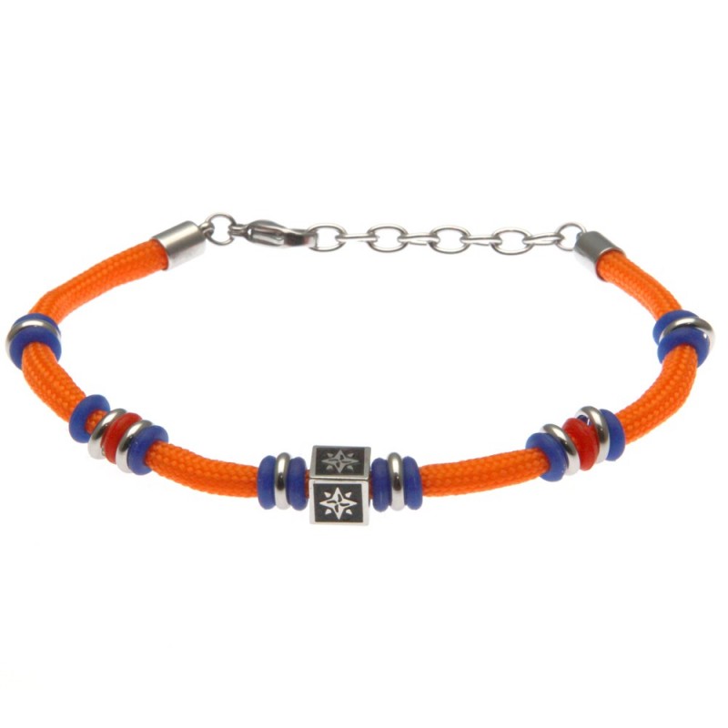 bracciale rosa dei venti uomo cordoncino colorato e acciaio