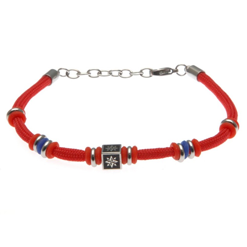 bracciale rosa dei venti uomo cordoncino colorato e acciaio