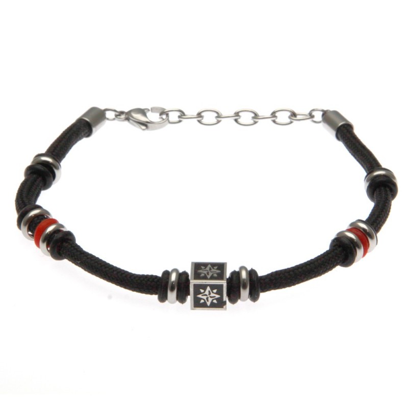 bracciale rosa dei venti uomo cordoncino colorato e acciaio