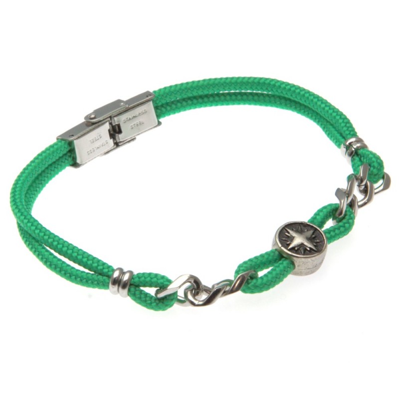 bracciale con rosa dei venti uomo cordoncino colorato e acciaio