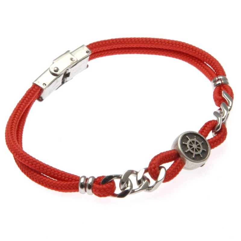 bracciale con timone uomo cordoncino colorato e acciaio